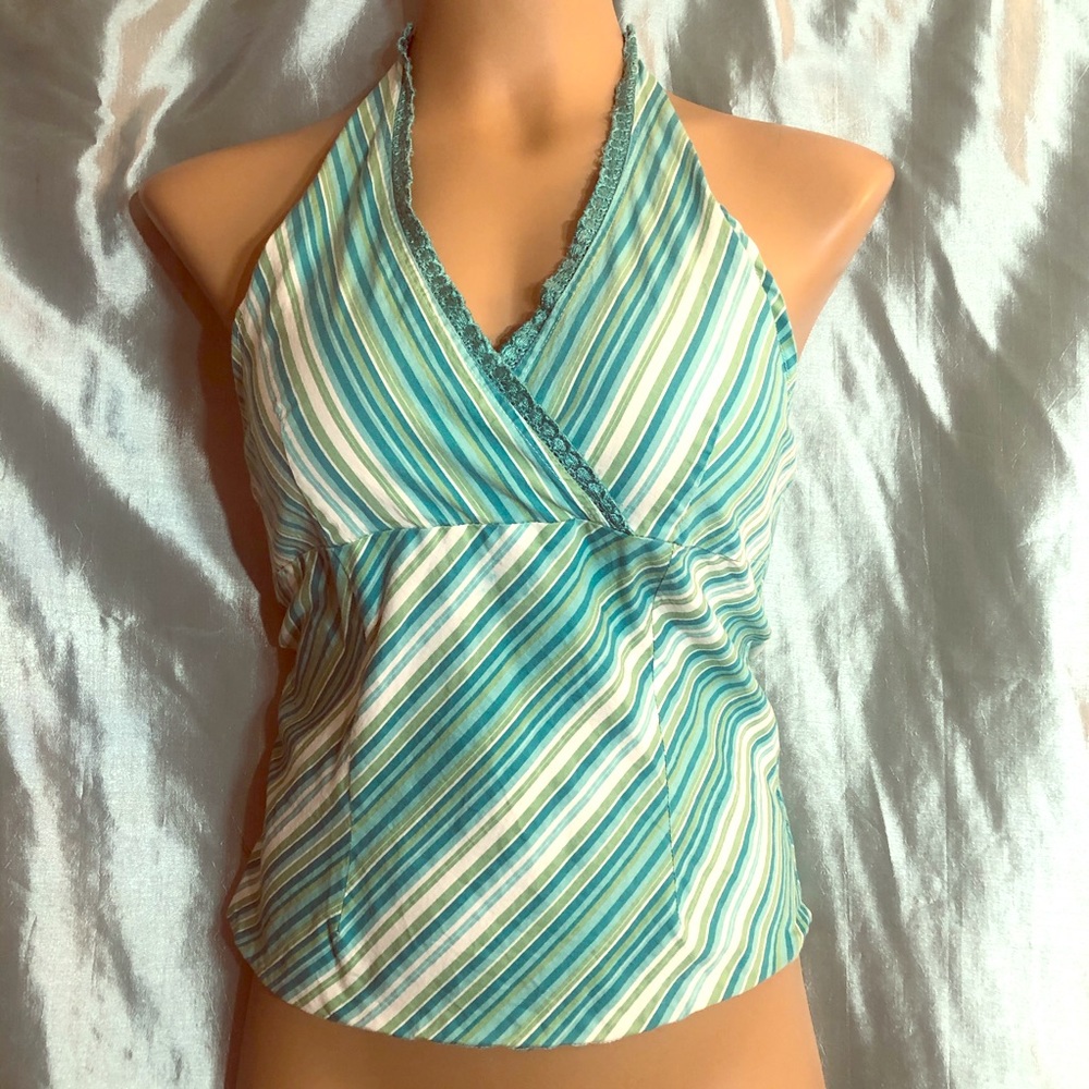 Stretchy plunge halter with hidden back zip, L